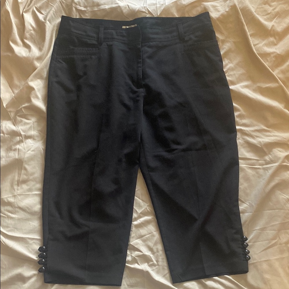 Dressbarn Black Cropped Pants with Button Accents